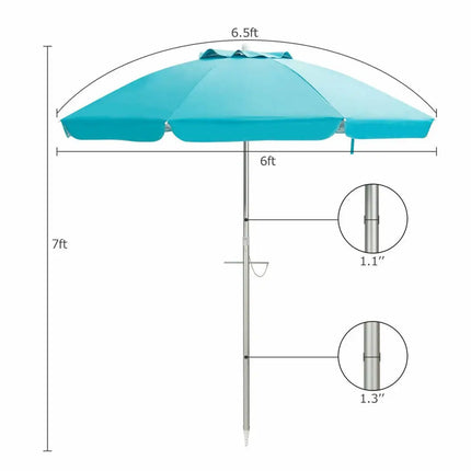 6.5 Feet Beach Umbrella with Sun Shade and Carry Bag without Weight Base-Blue - Blue - Outdoor Umbrellas