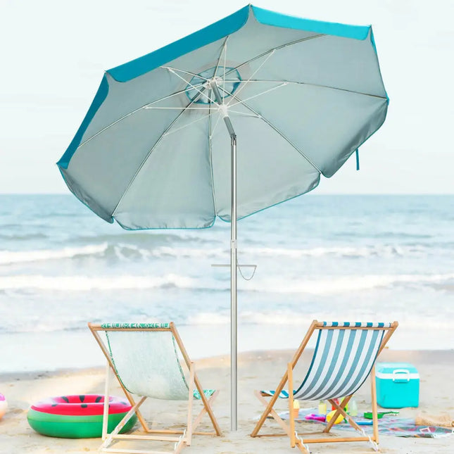 6.5 Feet Beach Umbrella with Sun Shade and Carry Bag without Weight Base-Blue - Blue - Outdoor Umbrellas