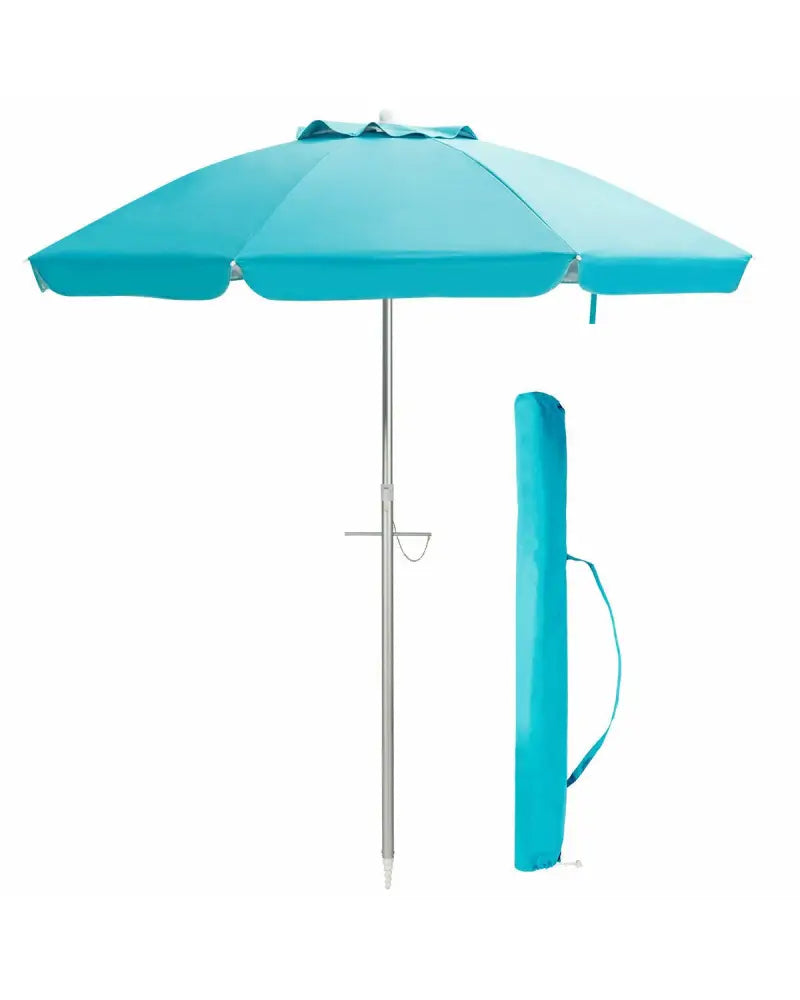 6.5 Feet Beach Umbrella with Sun Shade and Carry Bag without Weight Base-Blue - Blue - Outdoor Umbrellas