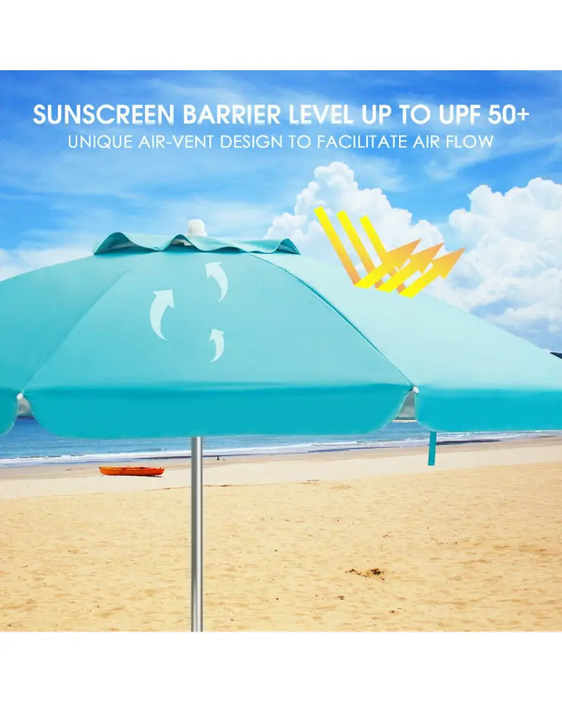 6.5 Feet Beach Umbrella with Sun Shade and Carry Bag without Weight Base-Blue - Blue - Outdoor Umbrellas
