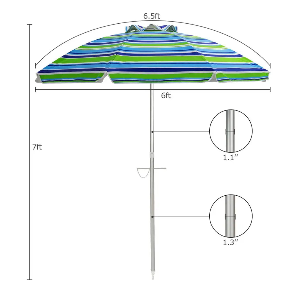 6.5 Feet Beach Umbrella with Sun Shade and Carry Bag without Weight Base-Green - Green - Outdoor Umbrellas