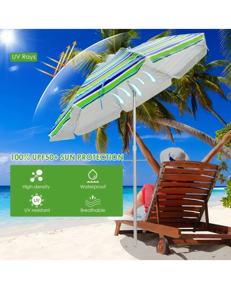 6.5 Feet Beach Umbrella with Sun Shade and Carry Bag without Weight Base-Green - Green - Outdoor Umbrellas