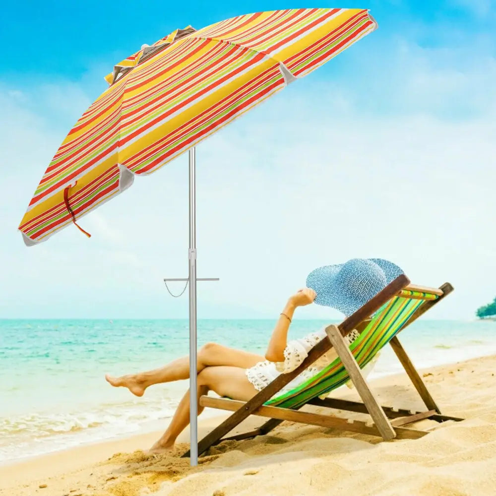 6.5 Feet Beach Umbrella with Sun Shade and Carry Bag without Weight Base-Orange - Orange - Outdoor Umbrellas