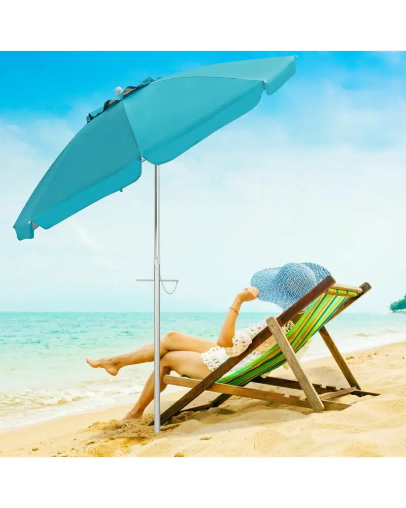 6.5 Feet Beach Umbrella with Sun Shade and Carry Bag without Weight Base-Blue - Blue - Outdoor Umbrellas