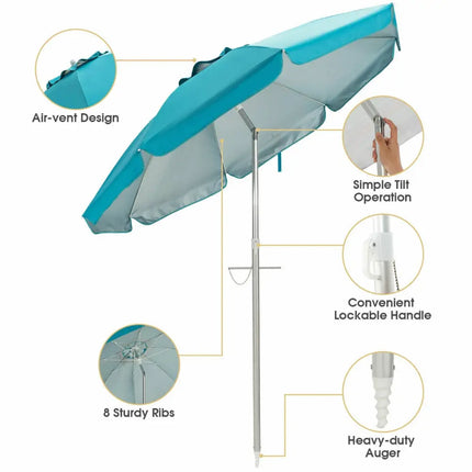 6.5 Feet Beach Umbrella with Sun Shade and Carry Bag without Weight Base-Blue - Blue - Outdoor Umbrellas