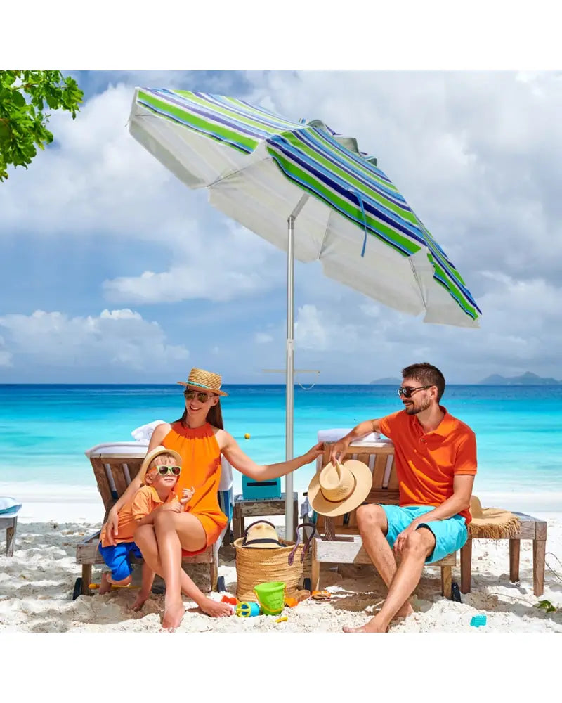 6.5 Feet Beach Umbrella with Sun Shade and Carry Bag without Weight Base-Green - Green - Outdoor Umbrellas