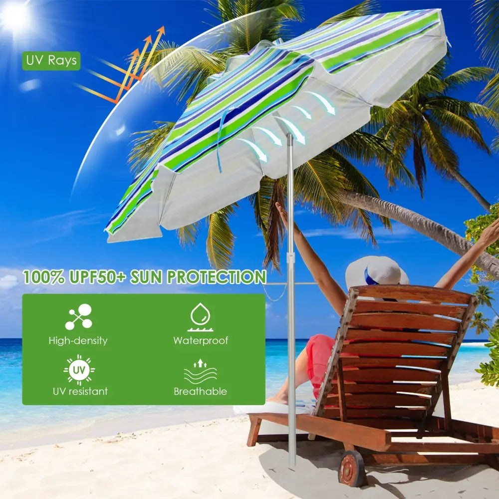 6.5 Feet Beach Umbrella with Sun Shade and Carry Bag without Weight Base-Green - Green - Outdoor Umbrellas