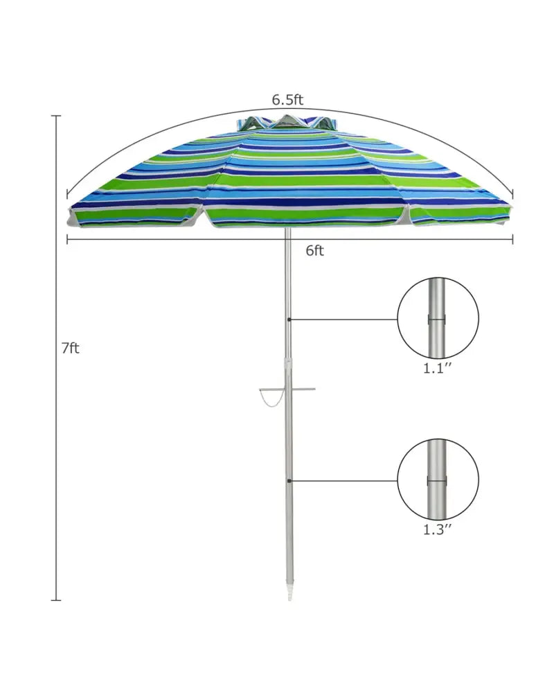 6.5 Feet Beach Umbrella with Sun Shade and Carry Bag without Weight Base-Green - Green - Outdoor Umbrellas