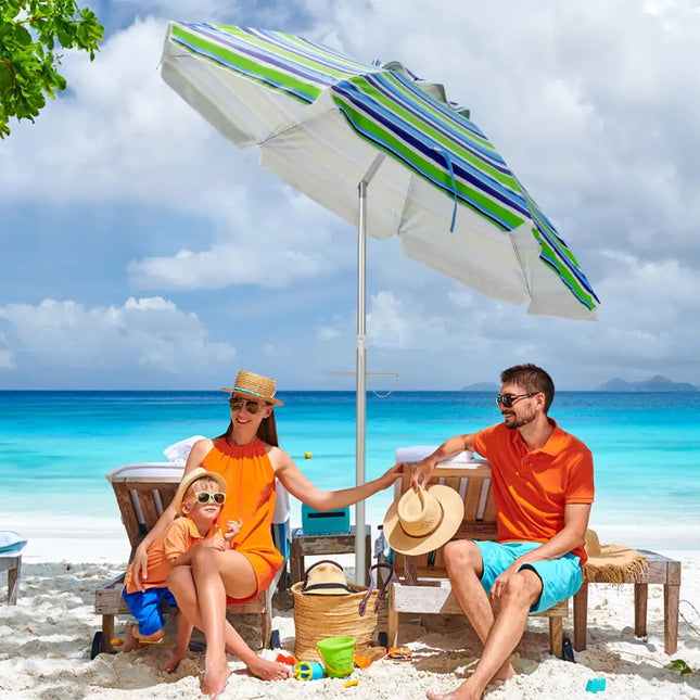 6.5 Feet Beach Umbrella with Sun Shade and Carry Bag without Weight Base-Green - Green - Outdoor Umbrellas