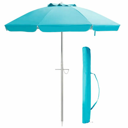 6.5 Feet Beach Umbrella with Sun Shade and Carry Bag without Weight Base-Blue - Blue - Outdoor Umbrellas