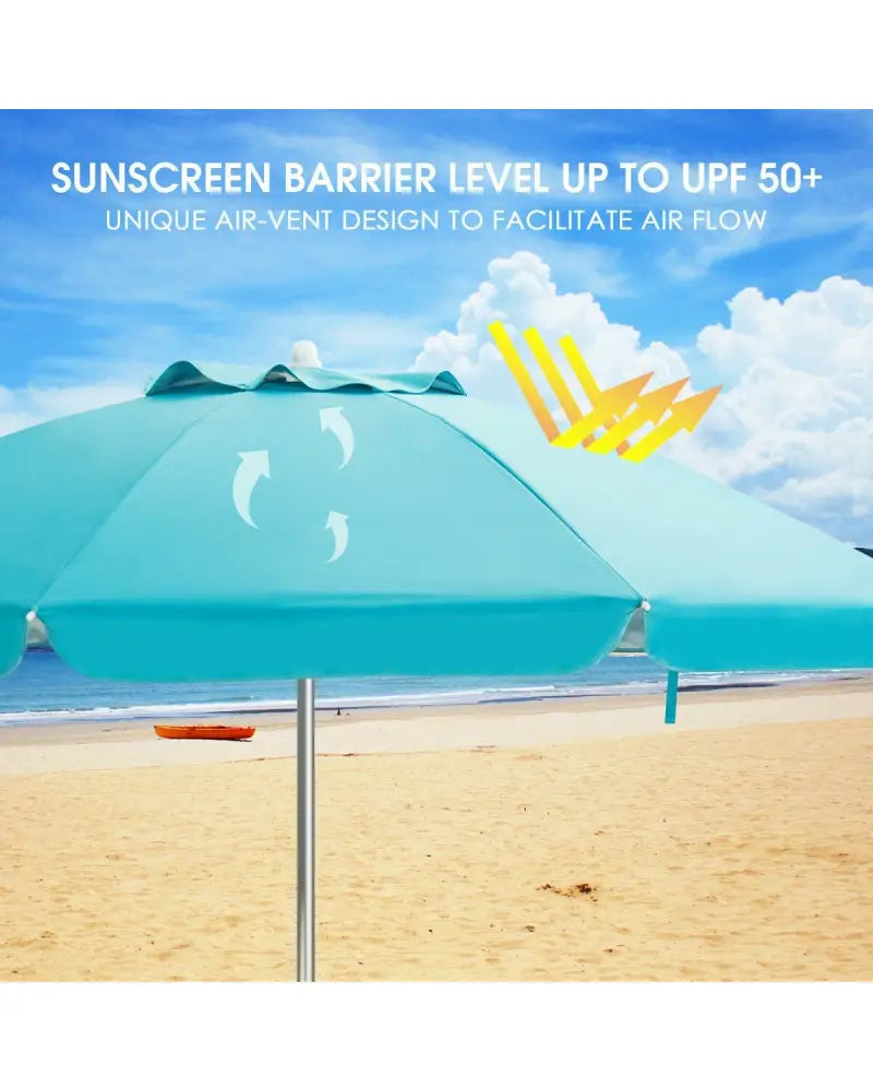 6.5 Feet Beach Umbrella with Sun Shade and Carry Bag without Weight Base-Blue - Blue - Outdoor Umbrellas