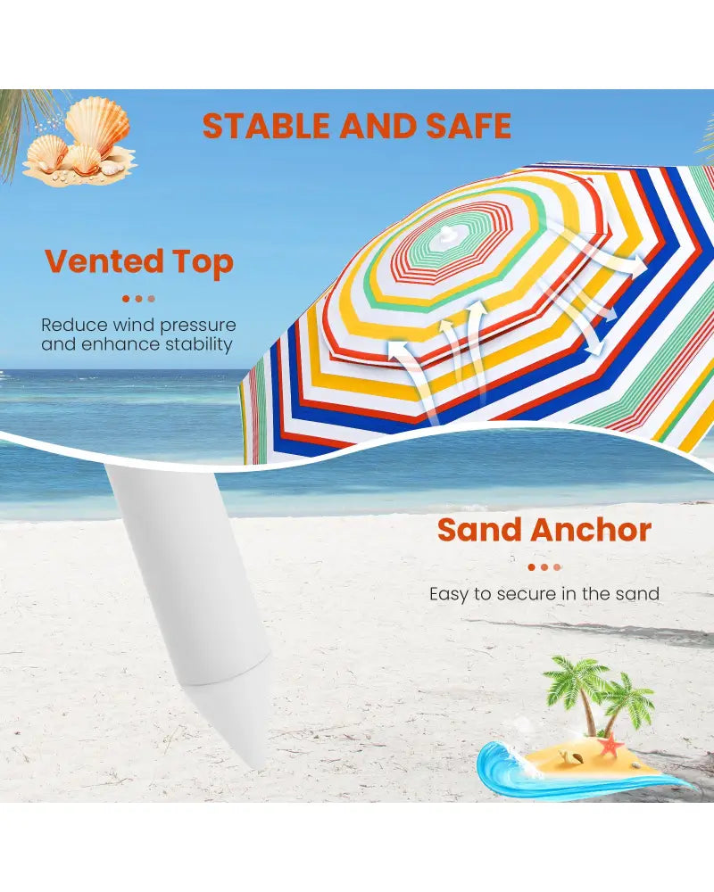6.5 Feet Beach Umbrella with UPF50+ Sun Protection and Push Button Tilt-Colorful - Color - Outdoor Umbrellas