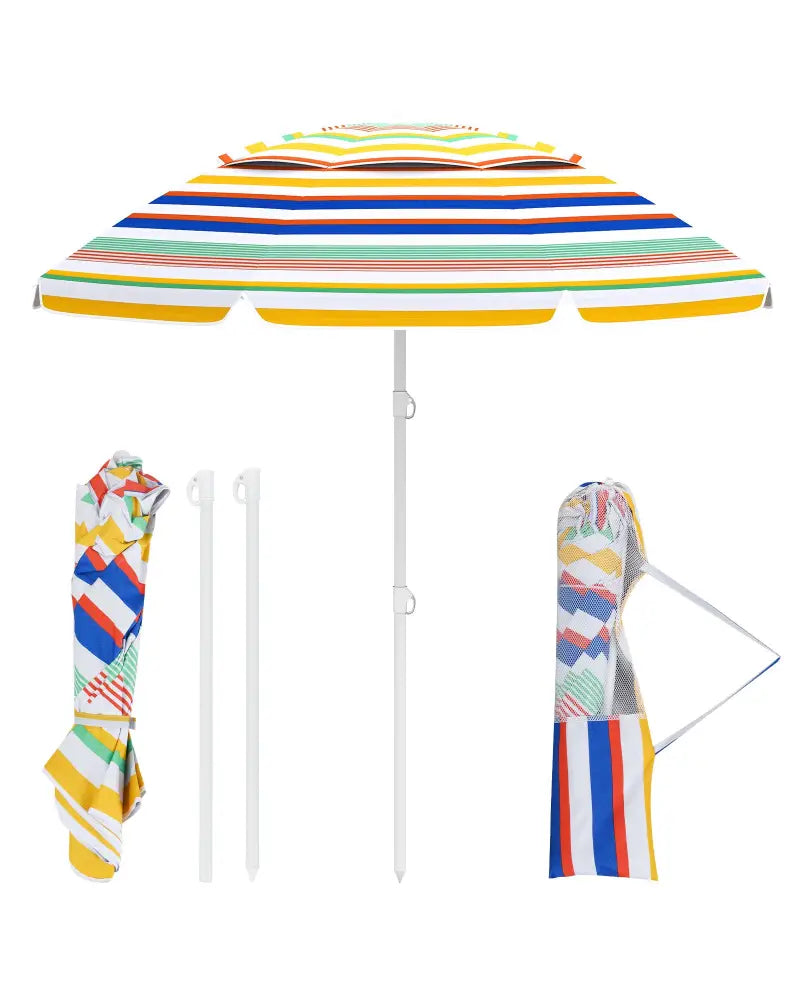 6.5 Feet Beach Umbrella with UPF50+ Sun Protection and Push Button Tilt-Colorful - Color - Outdoor Umbrellas