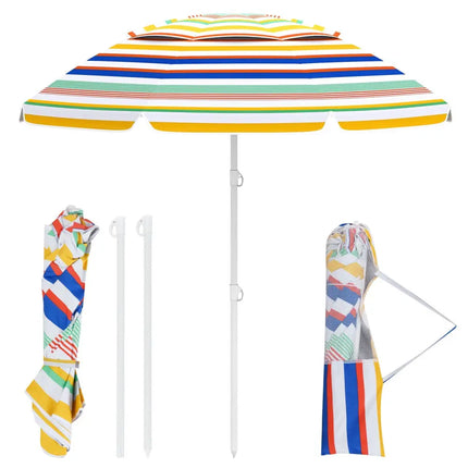 6.5 Feet Beach Umbrella with UPF50+ Sun Protection and Push Button Tilt-Colorful - Color - Outdoor Umbrellas