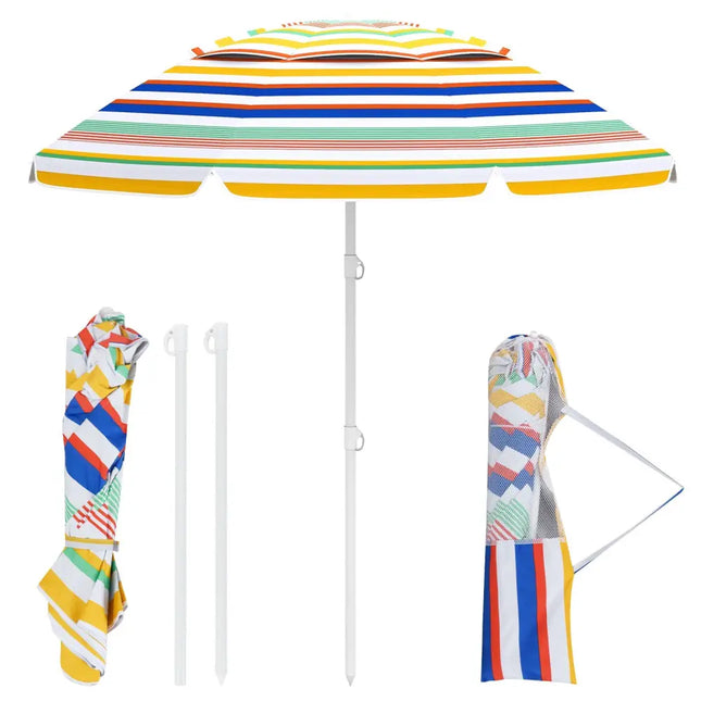 6.5 Feet Beach Umbrella with UPF50+ Sun Protection and Push Button Tilt-Colorful - Color - Outdoor Umbrellas