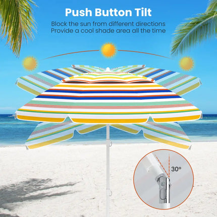 6.5 Feet Beach Umbrella with UPF50+ Sun Protection and Push Button Tilt-Colorful - Color - Outdoor Umbrellas
