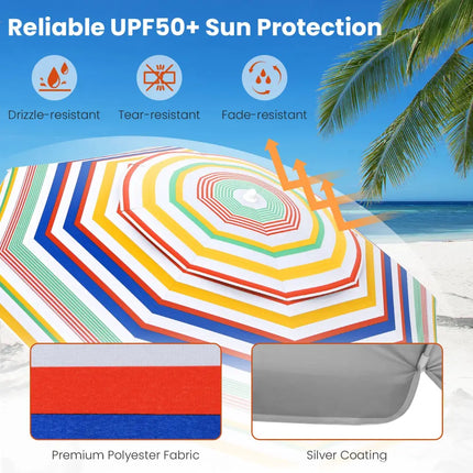 6.5 Feet Beach Umbrella with UPF50+ Sun Protection and Push Button Tilt-Colorful - Color - Outdoor Umbrellas