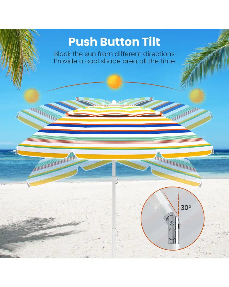 6.5 Feet Beach Umbrella with UPF50+ Sun Protection and Push Button Tilt-Colorful - Color - Outdoor Umbrellas