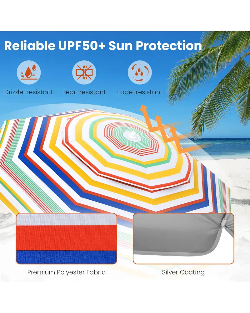 6.5 Feet Beach Umbrella with UPF50+ Sun Protection and Push Button Tilt-Colorful - Color - Outdoor Umbrellas