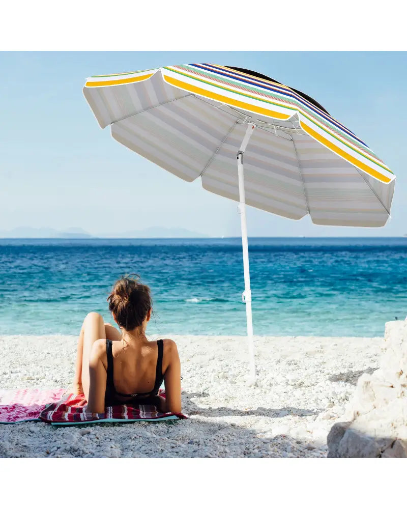 6.5 Feet Beach Umbrella with UPF50+ Sun Protection and Push Button Tilt-Colorful - Color - Outdoor Umbrellas
