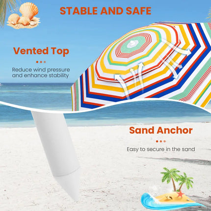 6.5 Feet Beach Umbrella with UPF50+ Sun Protection and Push Button Tilt-Colorful - Color - Outdoor Umbrellas