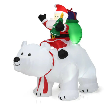 6.5 Feet Christmas Inflatable Santa Riding Polar Bear with Shaking Head LED Lights - White - Christmas Inflatables