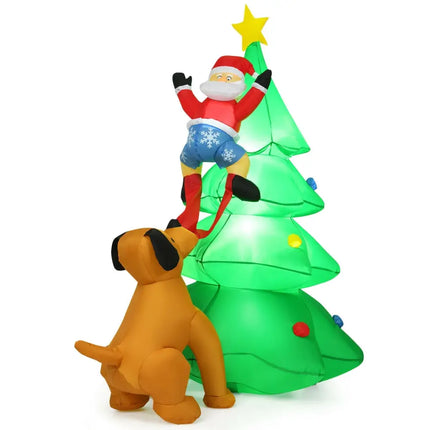 6.5 Feet Outdoor Inflatable Christmas Tree Santa Decor with LED Lights - Green - Christmas Inflatables
