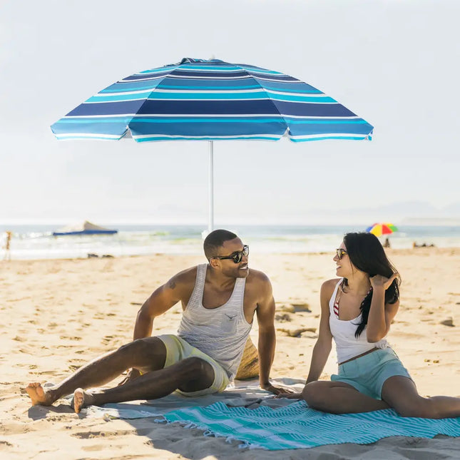 6.5 Feet Patio Beach Umbrella with Waterproof Polyester Fabric-Blue - Blue - Outdoor Umbrellas