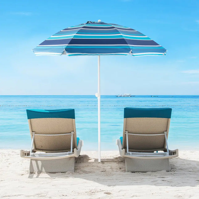 6.5 Feet Patio Beach Umbrella with Waterproof Polyester Fabric-Blue - Blue - Outdoor Umbrellas
