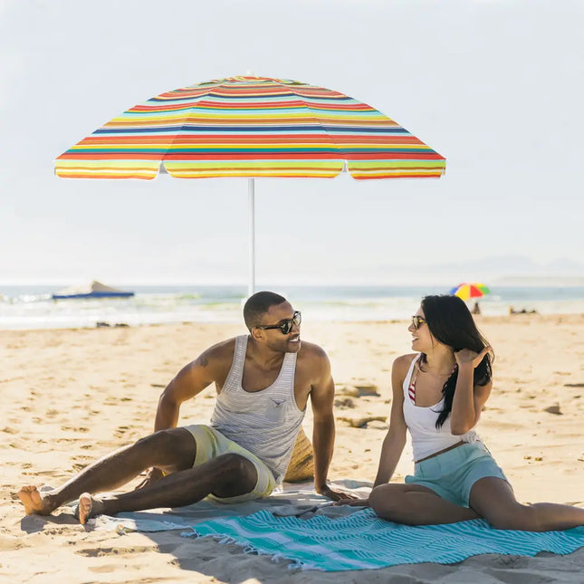 6.5 Feet Patio Beach Umbrella with Waterproof Polyester Fabric-Orange - Orange - Outdoor Umbrellas