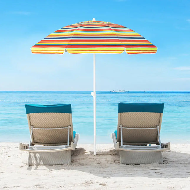 6.5 Feet Patio Beach Umbrella with Waterproof Polyester Fabric-Orange - Orange - Outdoor Umbrellas