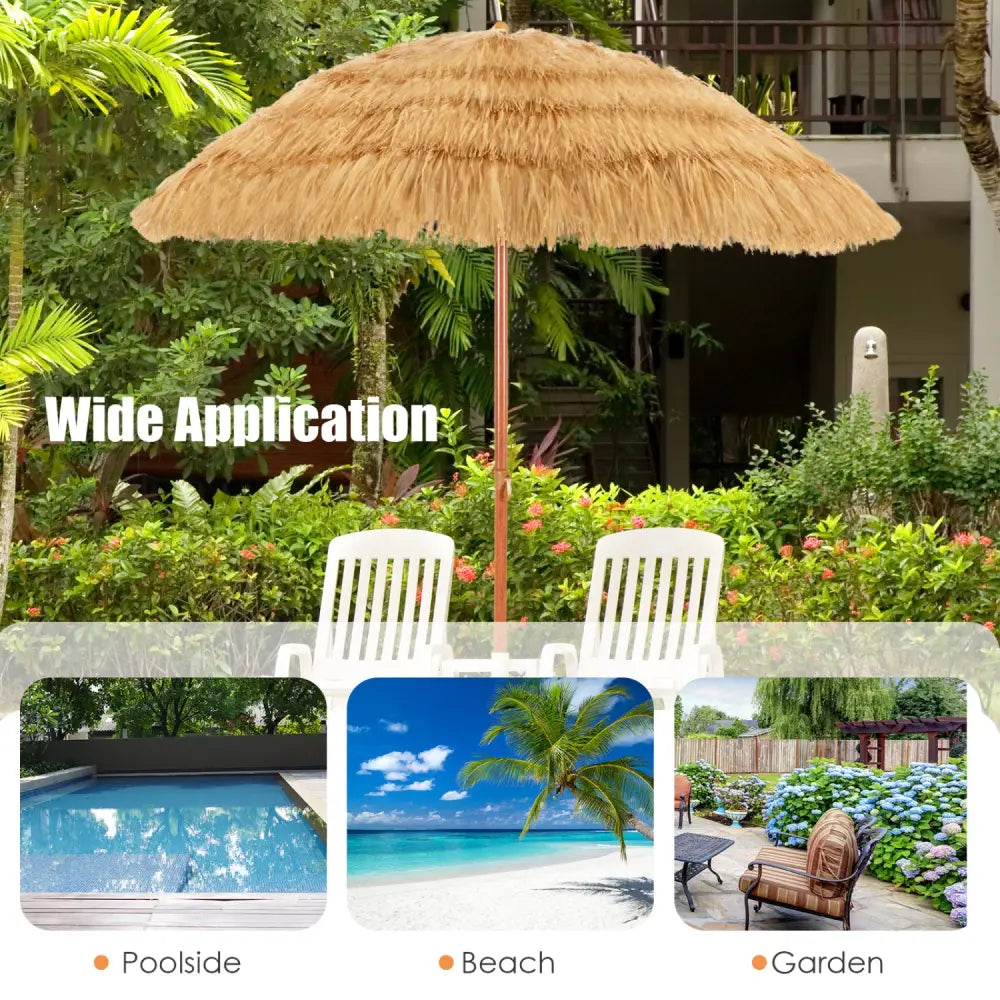 6.5 Feet Portable Thatched Tiki Beach Umbrella with Adjustable Tilt for Backyard - Outdoor Umbrellas