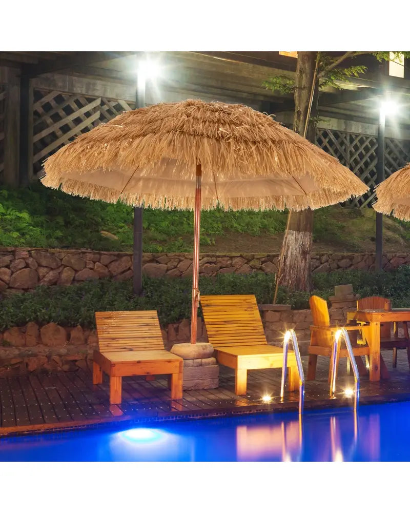 6.5 Feet Portable Thatched Tiki Beach Umbrella with Adjustable Tilt for Poolside and Backyard - Natural - Outdoor