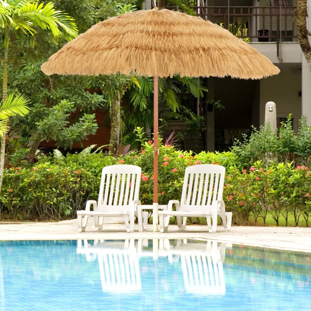 6.5 Feet Portable Thatched Tiki Beach Umbrella with Adjustable Tilt for Backyard - Outdoor Umbrellas