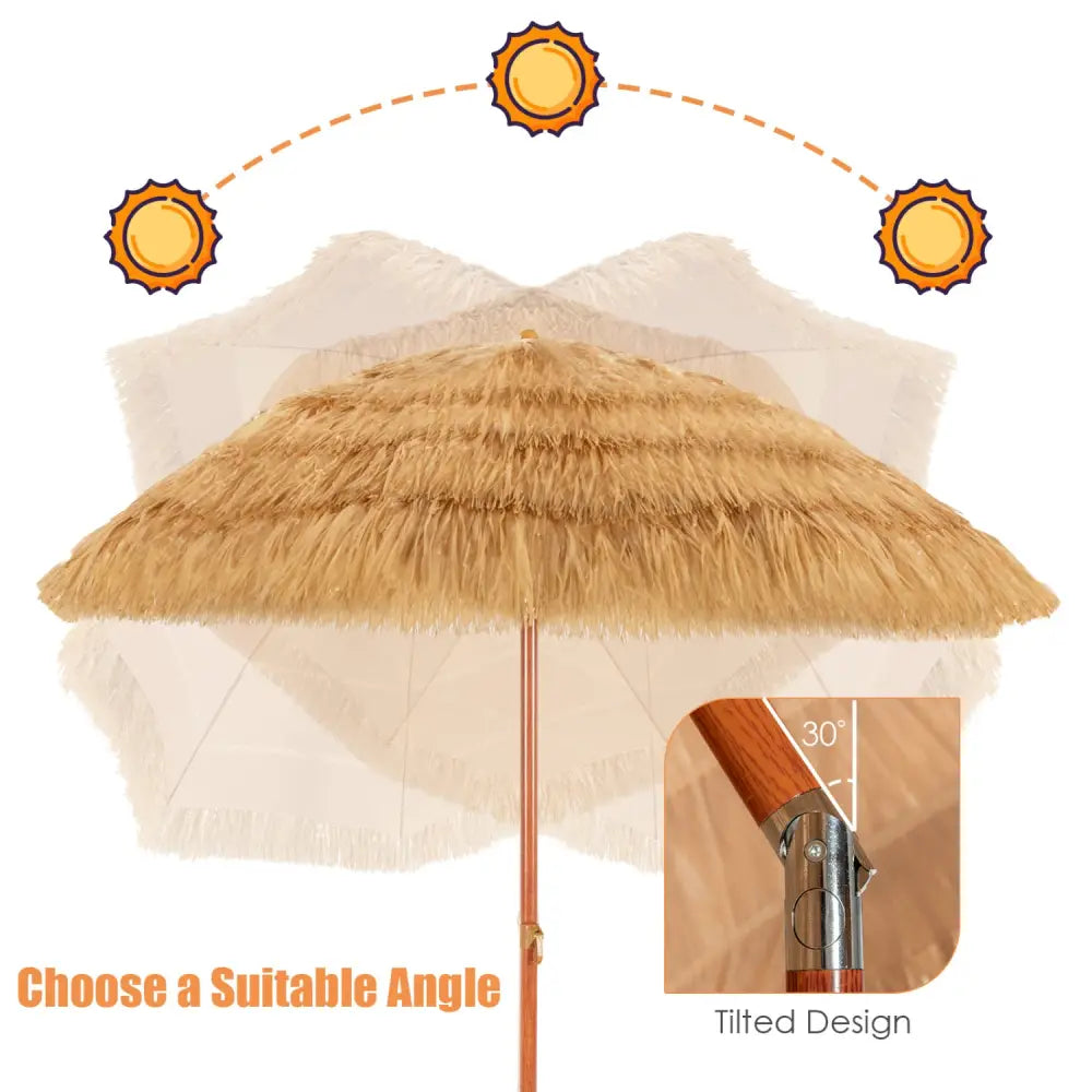6.5 Feet Portable Thatched Tiki Beach Umbrella with Adjustable Tilt for Backyard - Outdoor Umbrellas