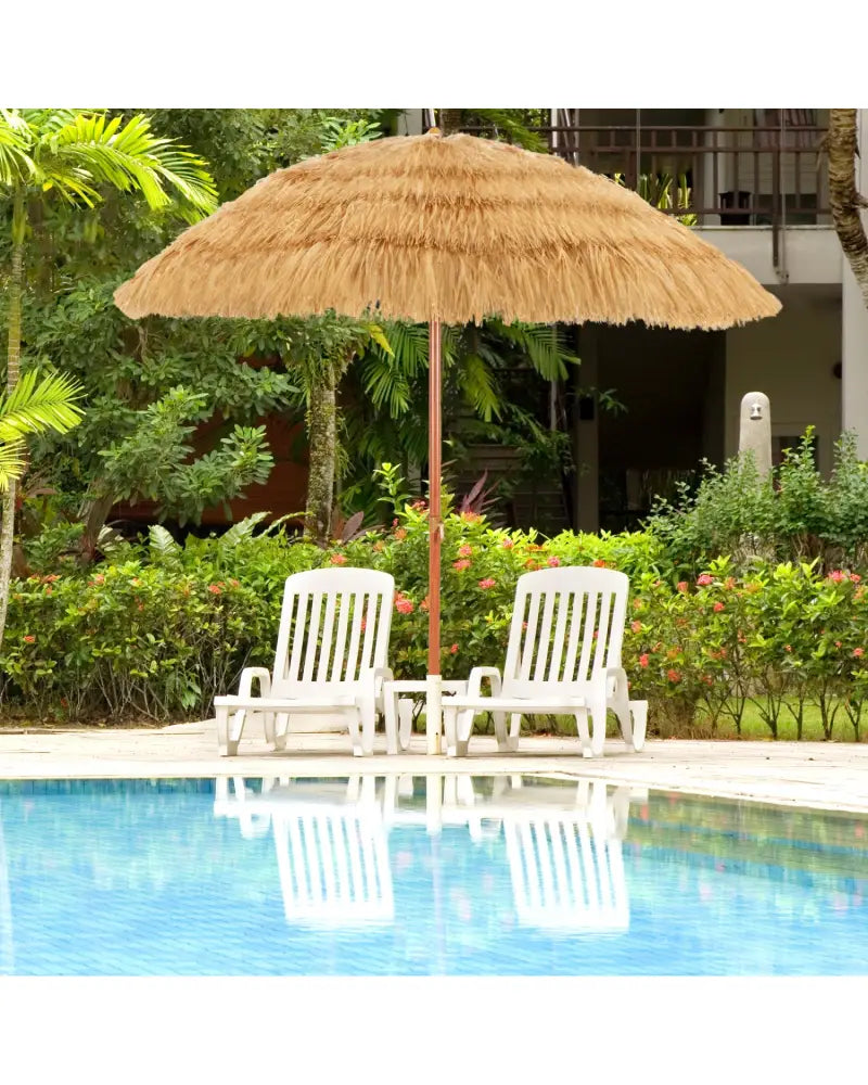 6.5 Feet Portable Thatched Tiki Beach Umbrella with Adjustable Tilt for Backyard - Outdoor Umbrellas