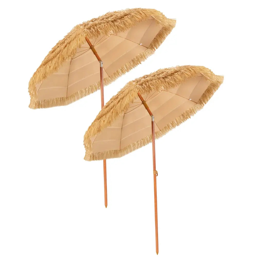 6.5 Feet Portable Thatched Tiki Beach Umbrella with Adjustable Tilt for Backyard - Outdoor Umbrellas
