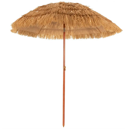 6.5 Feet Portable Thatched Tiki Beach Umbrella with Adjustable Tilt for Poolside and Backyard - Natural - Outdoor