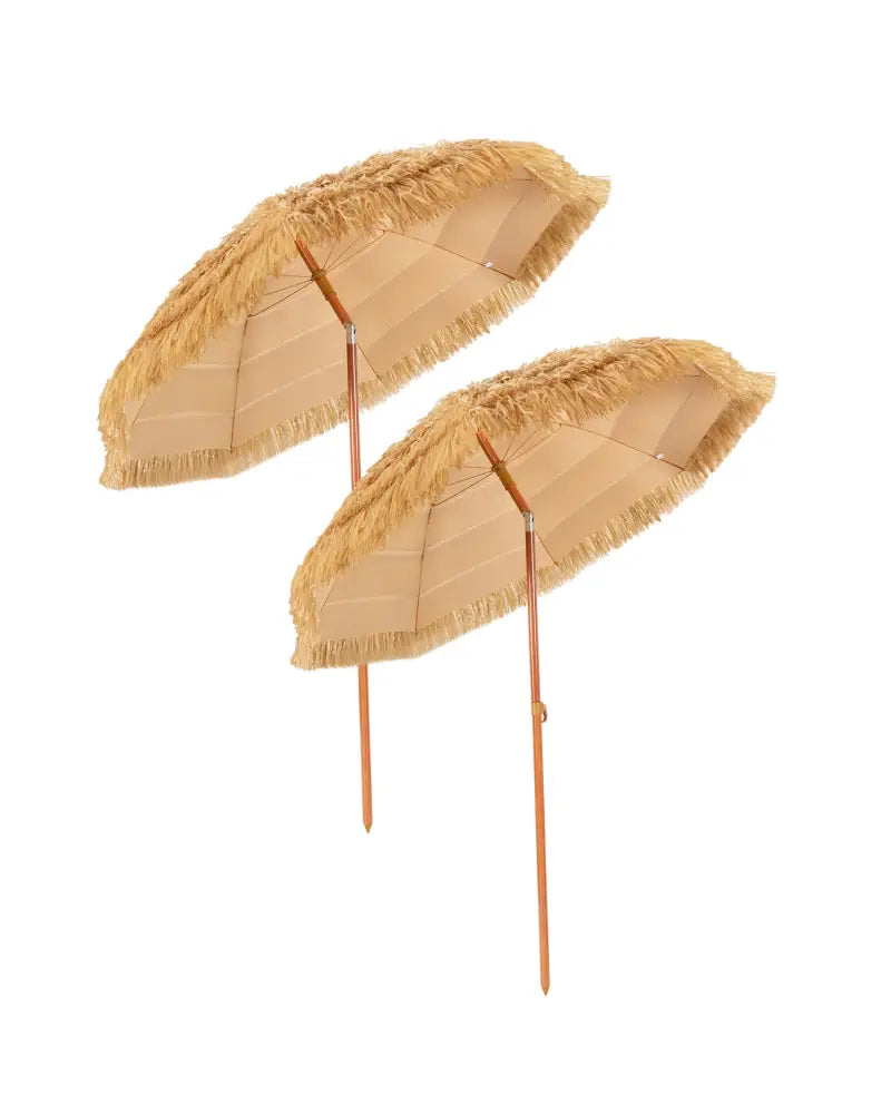 6.5 Feet Portable Thatched Tiki Beach Umbrella with Adjustable Tilt for Backyard - Outdoor Umbrellas