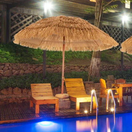 6.5 Feet Portable Thatched Tiki Beach Umbrella with Adjustable Tilt for Poolside and Backyard - Natural - Outdoor