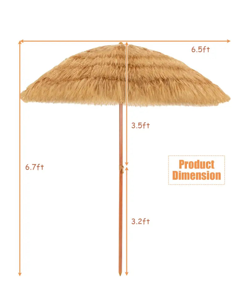 6.5 Feet Portable Thatched Tiki Beach Umbrella with Adjustable Tilt for Backyard - Outdoor Umbrellas
