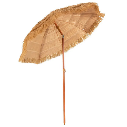 6.5 Feet Portable Thatched Tiki Beach Umbrella with Adjustable Tilt for Poolside and Backyard - Natural - Outdoor