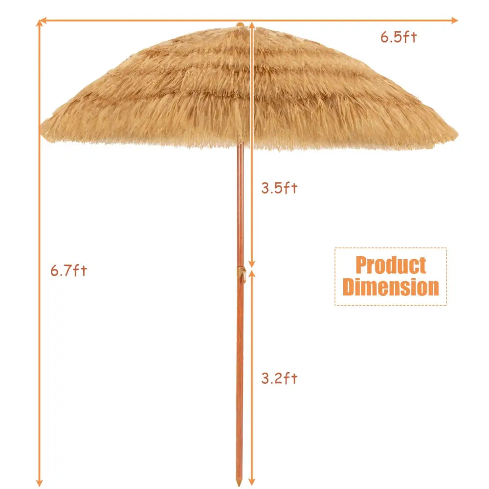 6.5 Feet Portable Thatched Tiki Beach Umbrella with Adjustable Tilt for Backyard - Outdoor Umbrellas