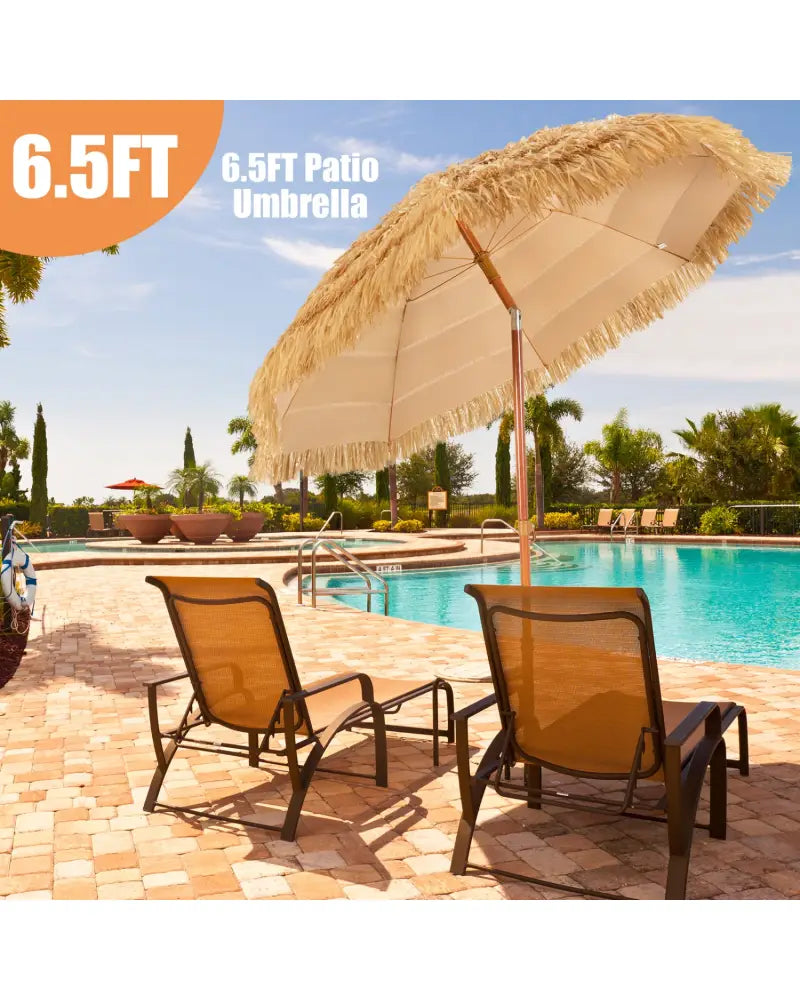 6.5 Feet Portable Thatched Tiki Beach Umbrella with Adjustable Tilt for Backyard - Outdoor Umbrellas