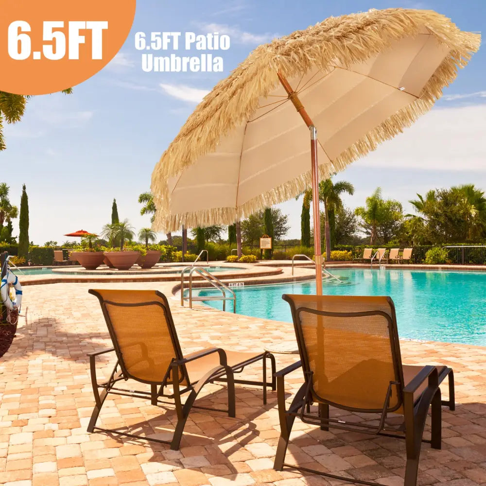 6.5 Feet Portable Thatched Tiki Beach Umbrella with Adjustable Tilt for Backyard - Outdoor Umbrellas