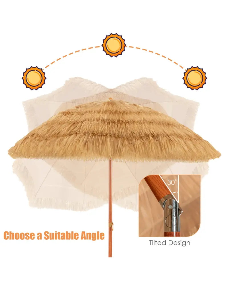 6.5 Feet Portable Thatched Tiki Beach Umbrella with Adjustable Tilt for Backyard - Outdoor Umbrellas