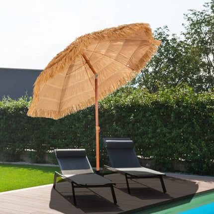 6.5 Feet Portable Thatched Tiki Beach Umbrella with Adjustable Tilt for Poolside and Backyard - Natural - Outdoor