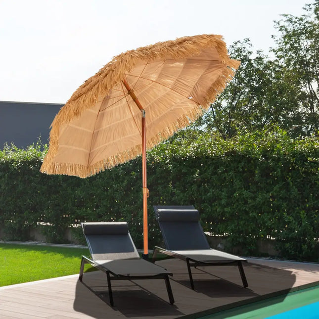 6.5 Feet Portable Thatched Tiki Beach Umbrella with Adjustable Tilt for Poolside and Backyard - Natural - Outdoor