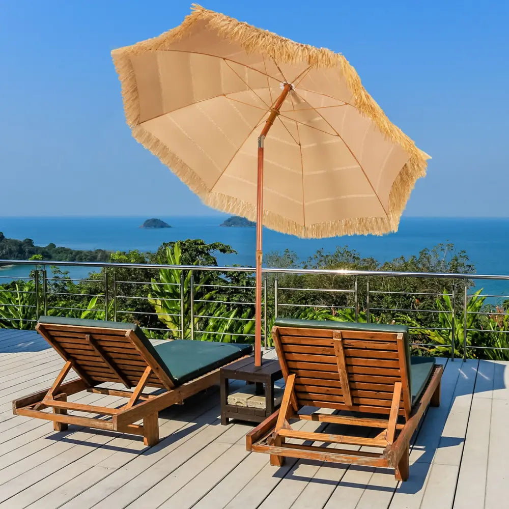 6.5 Feet Portable Thatched Tiki Beach Umbrella with Adjustable Tilt for Backyard - Outdoor Umbrellas
