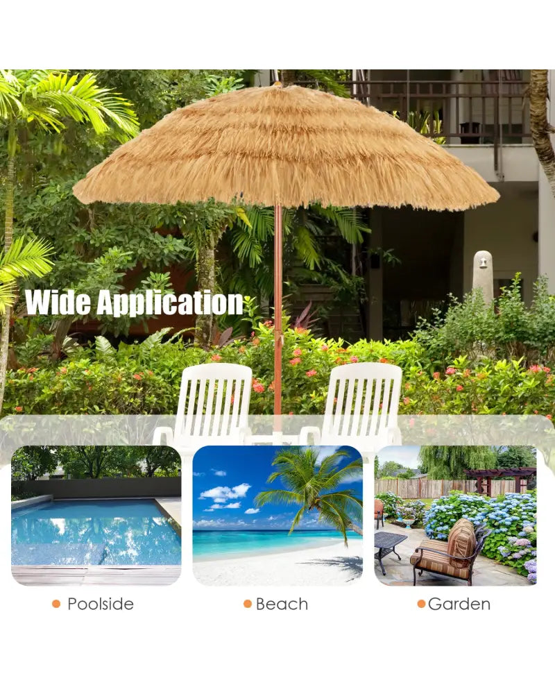 6.5 Feet Portable Thatched Tiki Beach Umbrella with Adjustable Tilt for Backyard - Outdoor Umbrellas